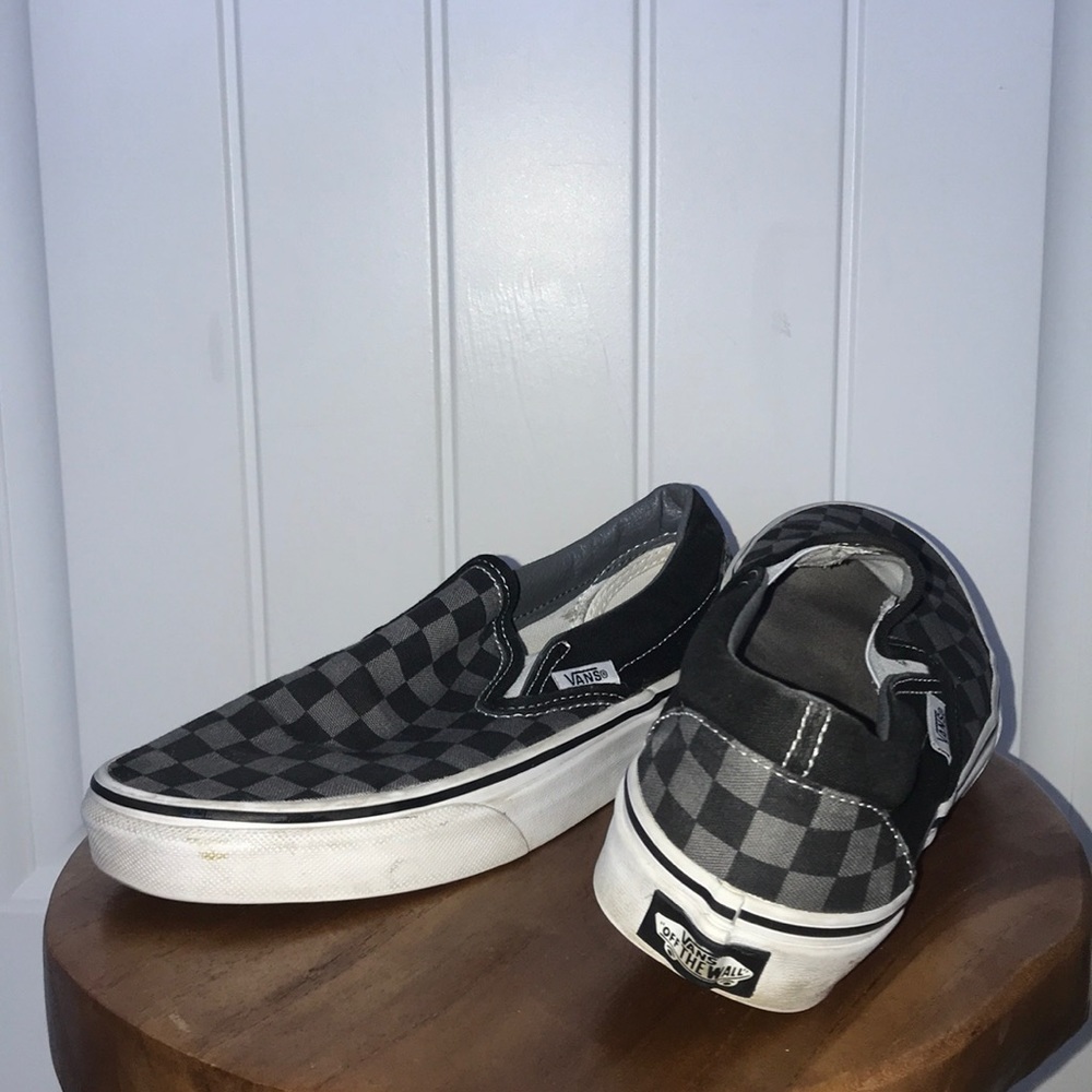 Black and Grey Checkered Slip On Vans